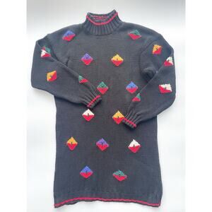 Women's 90s Vintage Maternity Black Knit Sweater Dress Size Large